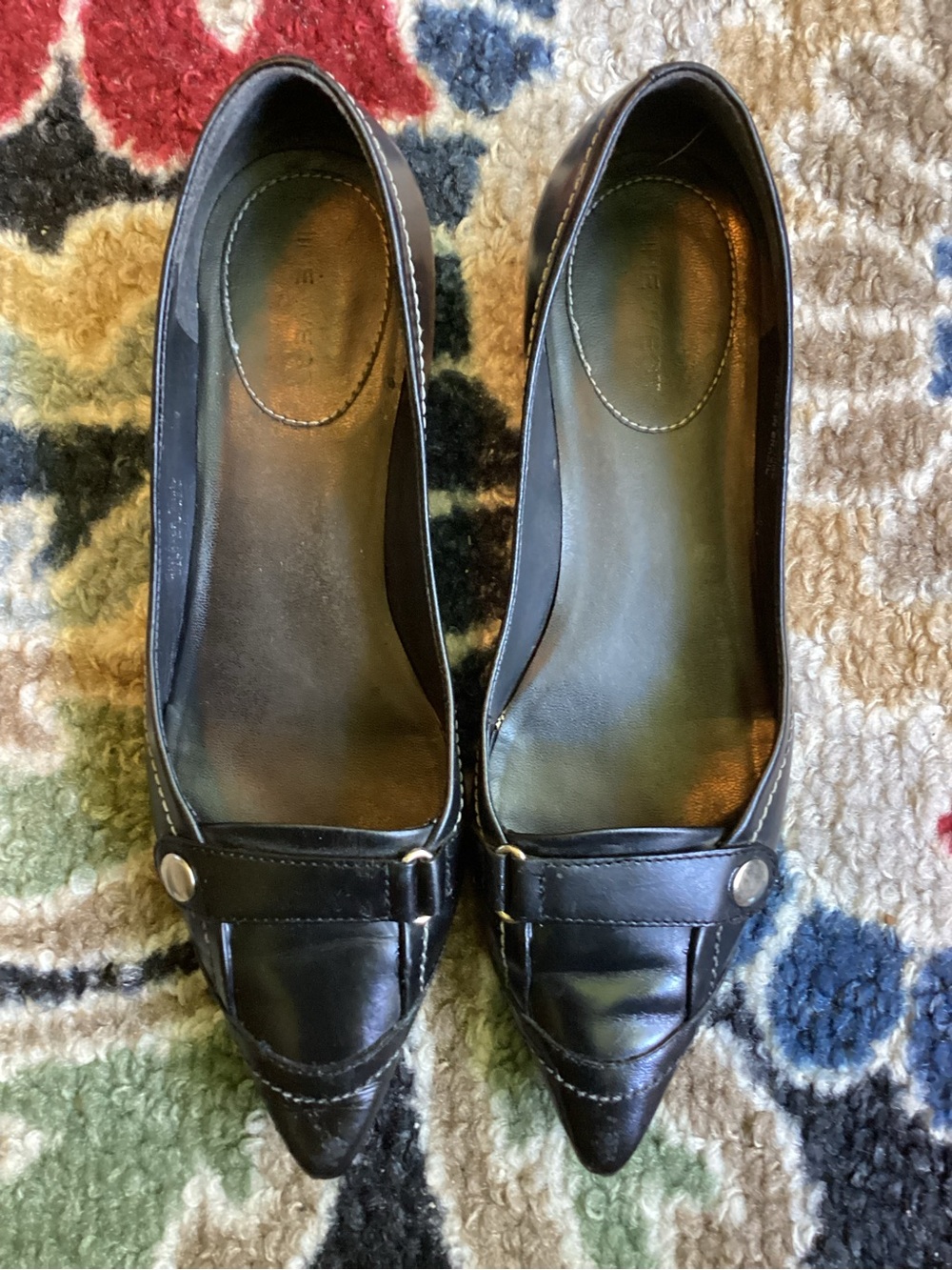 Nine West Black Pointed Toe Loafers with Stud Detail